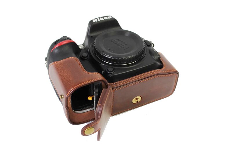 Retro Vintage PU Leather Camera Bag Half case for Nikon D7100 D7200 Camera case with open battery