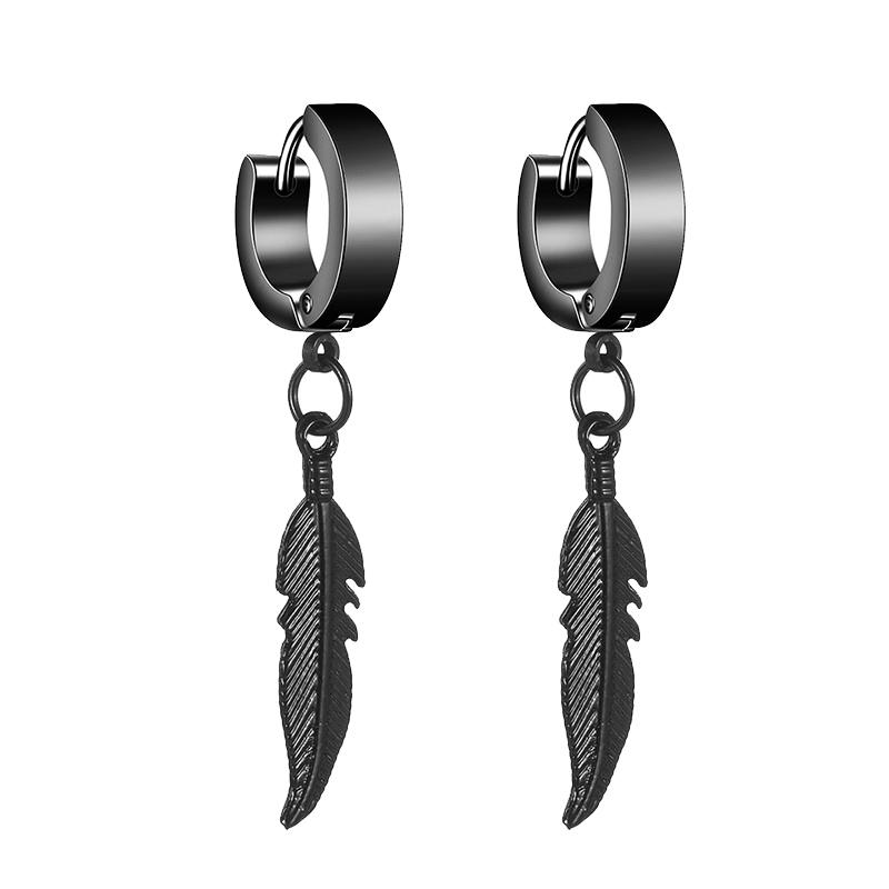 Pendientes con colgante de pluma Simple para hombre y mujer, aretes de acero inoxidable, accesorios de joyería para oreja con personalidad, 2 uds.: Color dorado