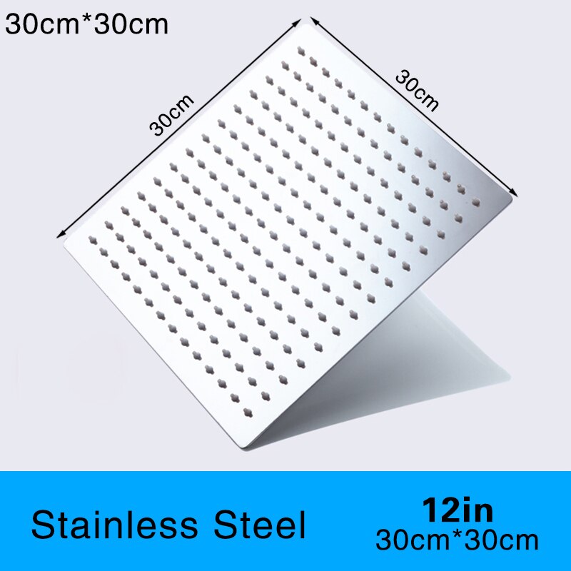 16/12/10/8/6 Inch Square Polished Chrome Stainless Steel Shower Heads Bathroom Rainfall Bath Accessories Stable Holder: 30cm 12in Square