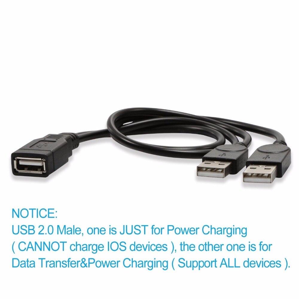 USB 2,0 A hembra A Dual USB Macho Jack Y Cable cargador divisor