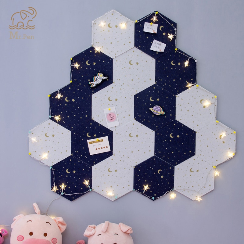 7 stk 3d hexagon månestjerne filt tavle brev opslagstavle foto display gør-det-selv kunst vægdekoration kontor planlægger skema 19 x 22cm
