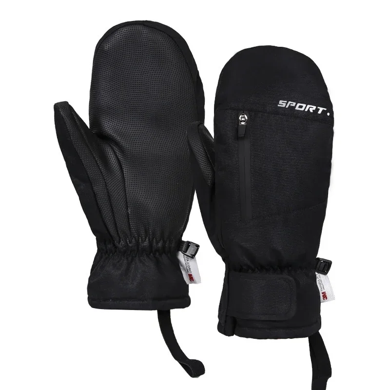 Rękawice narciarskie dla dorosłych Wodoodporne 3M Thinsulate dla obu płci Termiczny ekran dotykowy Antypoślizgowe rękawice snowboardowe na wolnym powietrzu Snowmobile Ciepłe rękawice: czarny / L