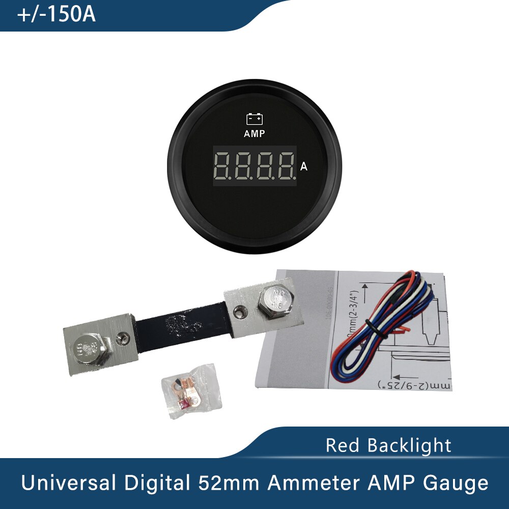 Universale impermeabile 52mm 2 &quot;amperometro amp misura +/-80A/+/-150A con sensore di corrente con retroilluminazione rossa 12V 24V per barca camion auto