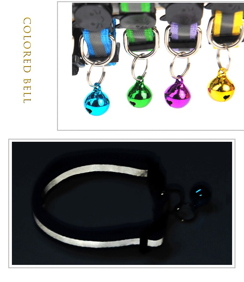 1PC Cats Bell Collars Adjustable Nylon Kitten Safe Necklace Reflective Cat Collar Buckles For Cute Pets Cat Accessories Supplies