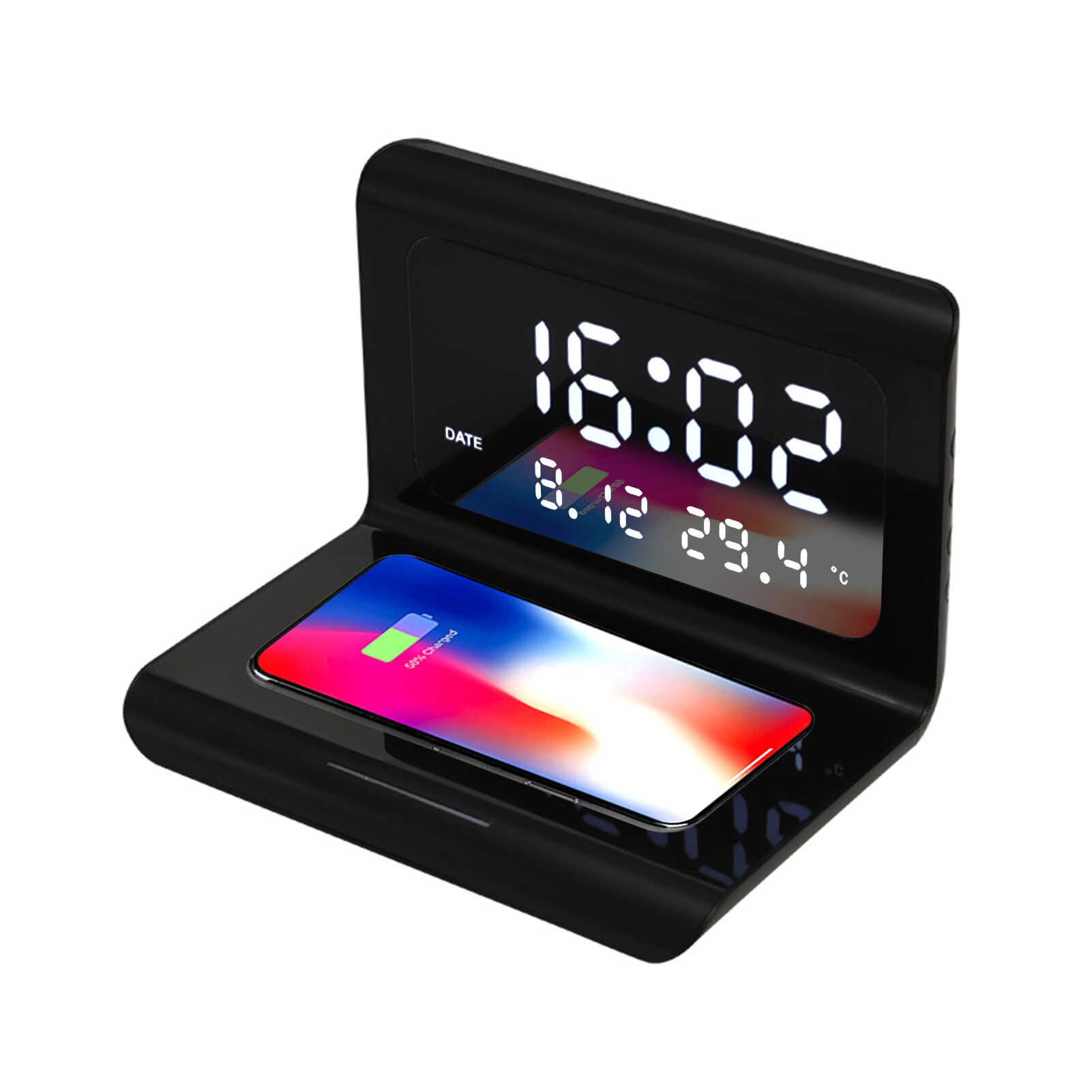 2 in1 trådløse oplader pad vækkeur digital led elektrisk vækkeur termometer qi trådløs opladning pad station til telefon