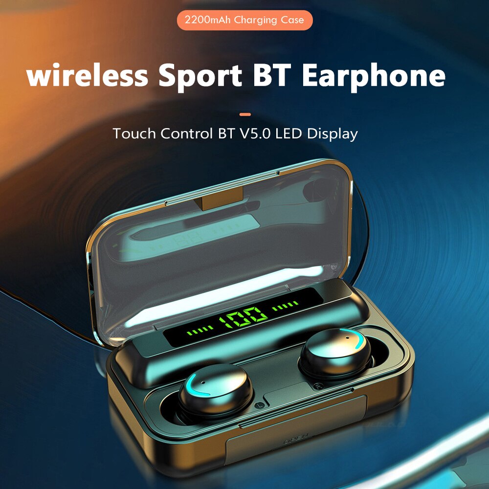 F9-5 2200Mah Led Bluetooth Draadloze Hoofdtelefoon Oortelefoon Oordopjes Tws Touch Control Sport Headset Noise Annuleren Waterdicht