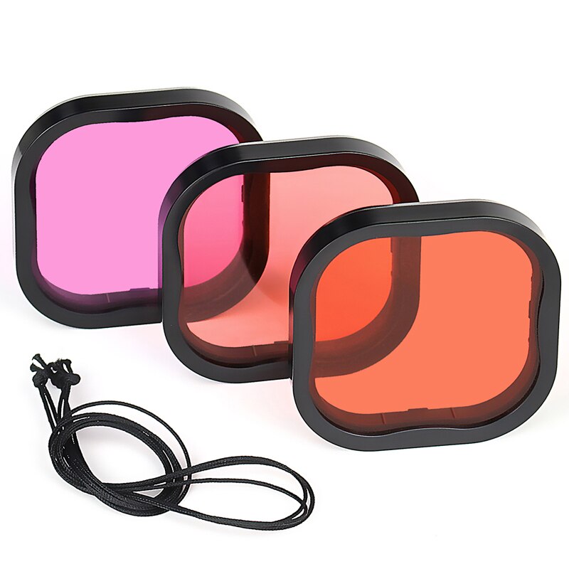 Kit de 3 uds. De filtros de Snorkel rojo, filtro de Color para objetivos para GoPro HERO 8, funda Carcasa protectora para filtro Go Pro 8