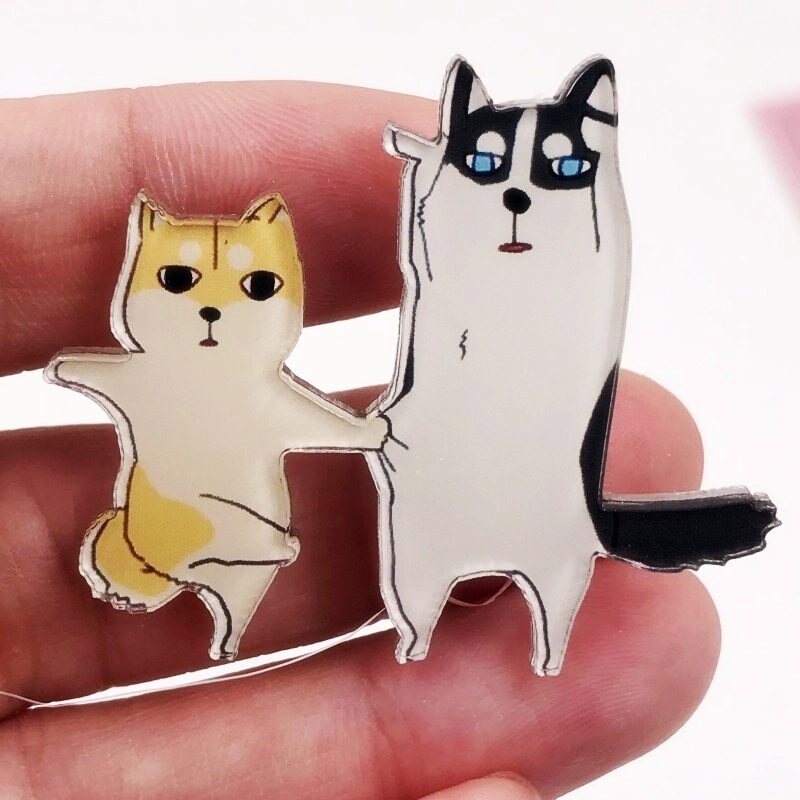 1Pcs Goede Acryl Pin Grappige Hond Kat Pictogram Broche Mooie Badge Decoratie Op Rugzak Kleding Sjaal Hoed Decoratie op Zak: NICKEL