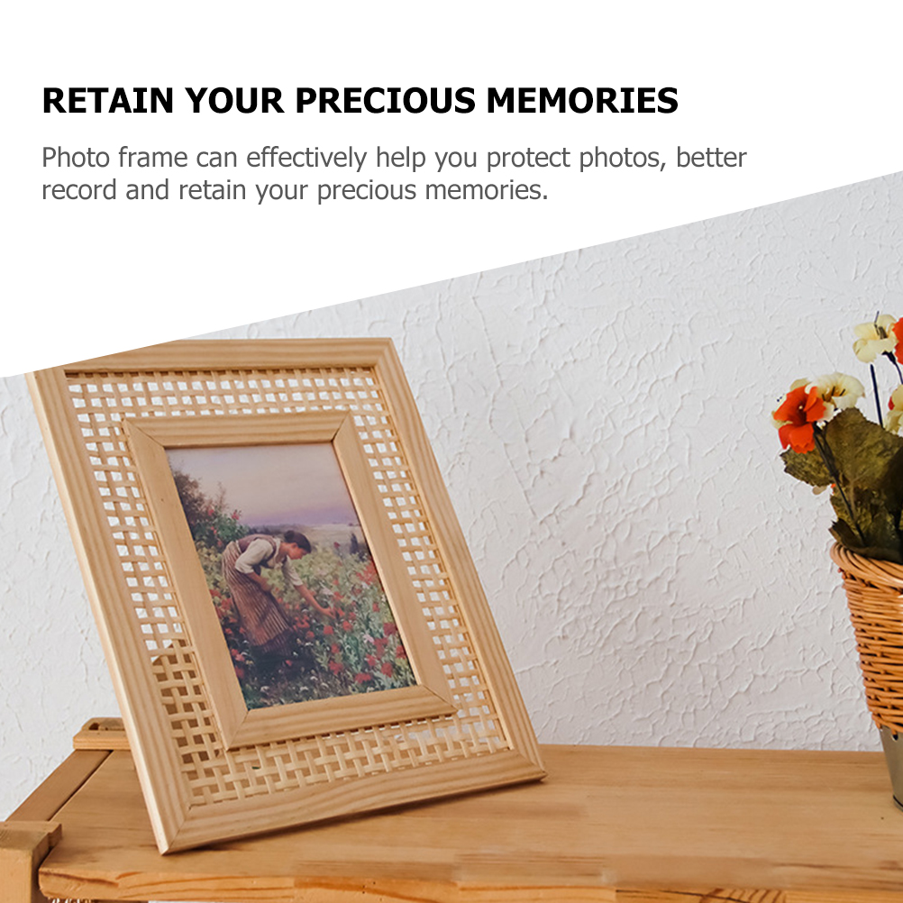 Cadre photo rectangulaire en bois naturel tissé, fait à la main, artisanat décoratif mural, support de bureau, nament moderne pour la maison