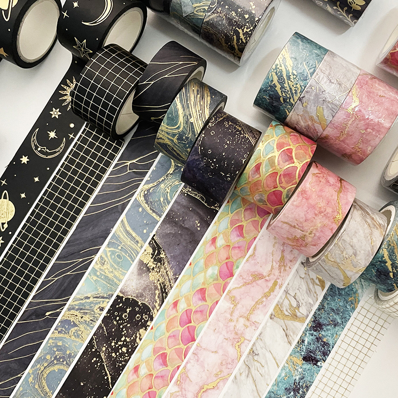 3 Rollen Washi Band einstellen Goldfolie Dekoratives Klebeband Kawaii 5 m Scrapbooking Washitape Aufkleber Tagebuch Briefpapier Maskierung klopfen