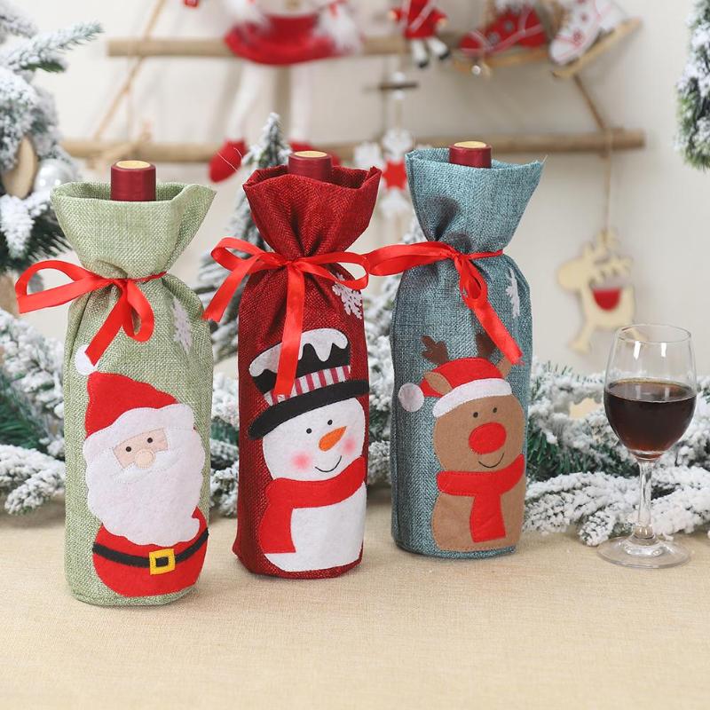Christmas Red Wine Bottle Decor Set Santa Claus Bottles Cover Xmas Decor