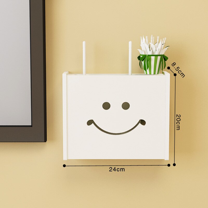Wireless Wifi Router Box Wall-mounted Wood-Plastic Wall Shelf Hanging Plug Board Bracket Storage Box 3 Home DecorRack Organizer: Small Smile