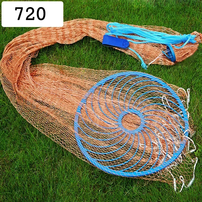 Lawaia Fishing net with Steel Pendant Braided Line Hand Throw Fishing Net with Big Plastic Blue Ring Network Tackle for Fishing: Navy Blue