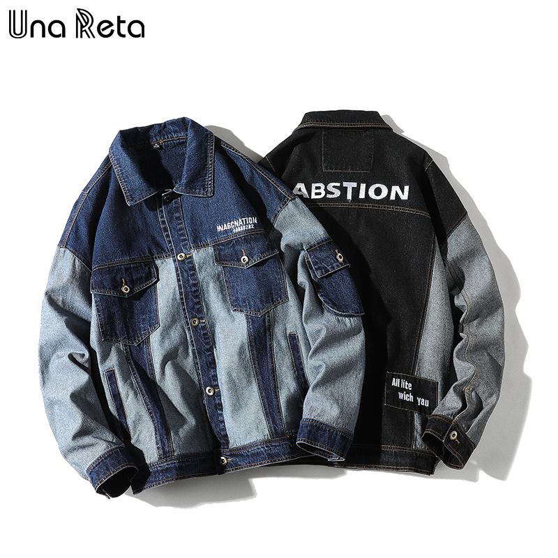 Una Reta Jean Jacket Hip-Hop Men Clothing Streetwear Men's Jackets Plus Size Loose Denim Patchwork Jeans Jacket Men
