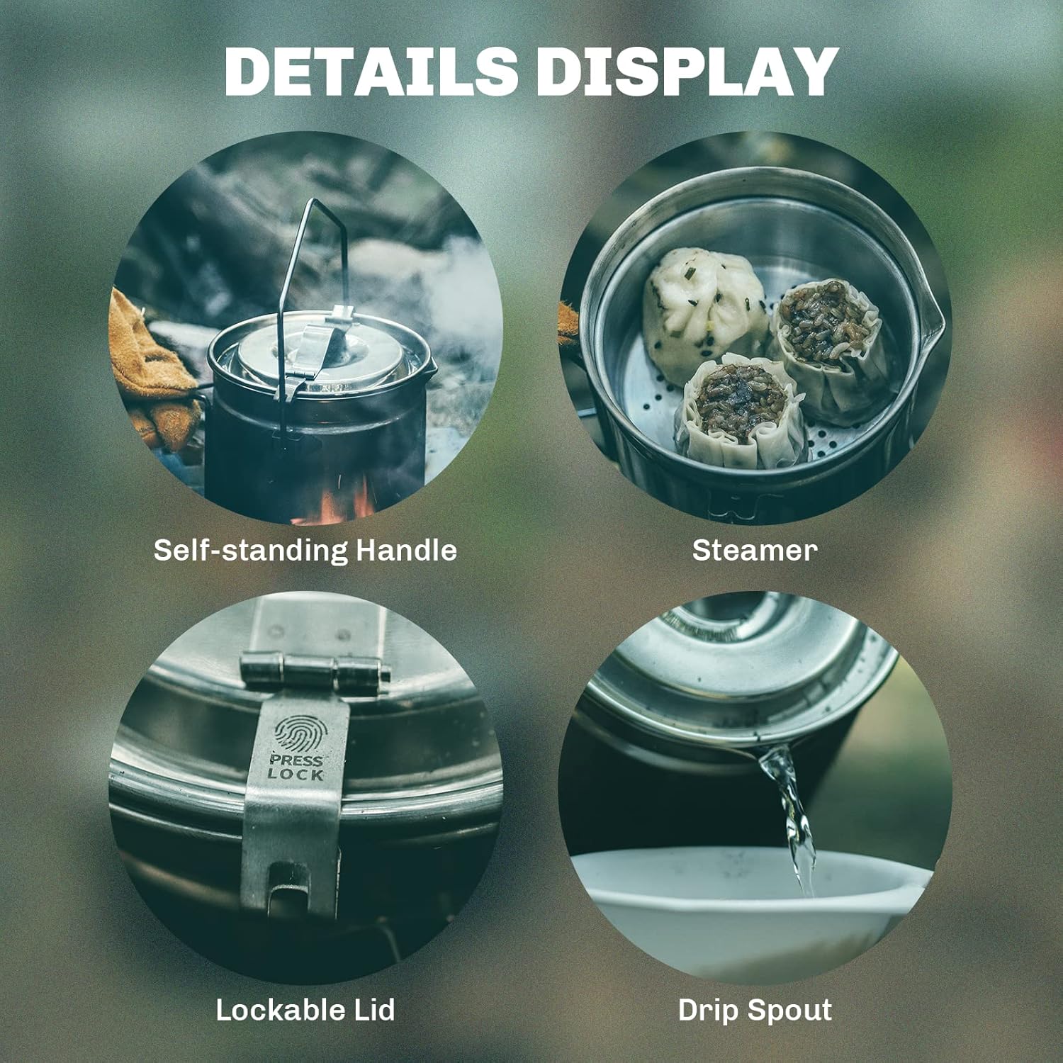 Brand-Maple 1.2L Rvs Steamer Pot Met Afsluitbare Deksel Antarcti Bushcraft Pot Wandelen Camping Vreugdevuur Pannenset