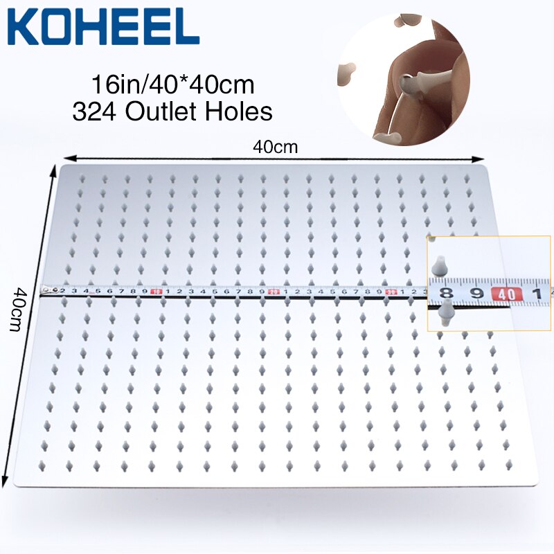 Koheel 16/12/10/8/6 Inch Vierkante Douchekop Ronde Gepolijst Chroom Rvs Badkamer Regendouche heads
