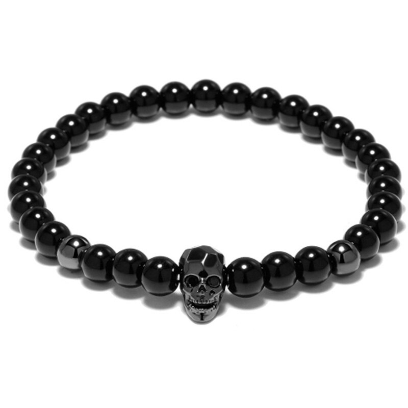 6mm shinny onyx Stein perlen armband schädel männer armbänder für frauen schmuck pulsera hombre armband zubehör bileklik: color 5