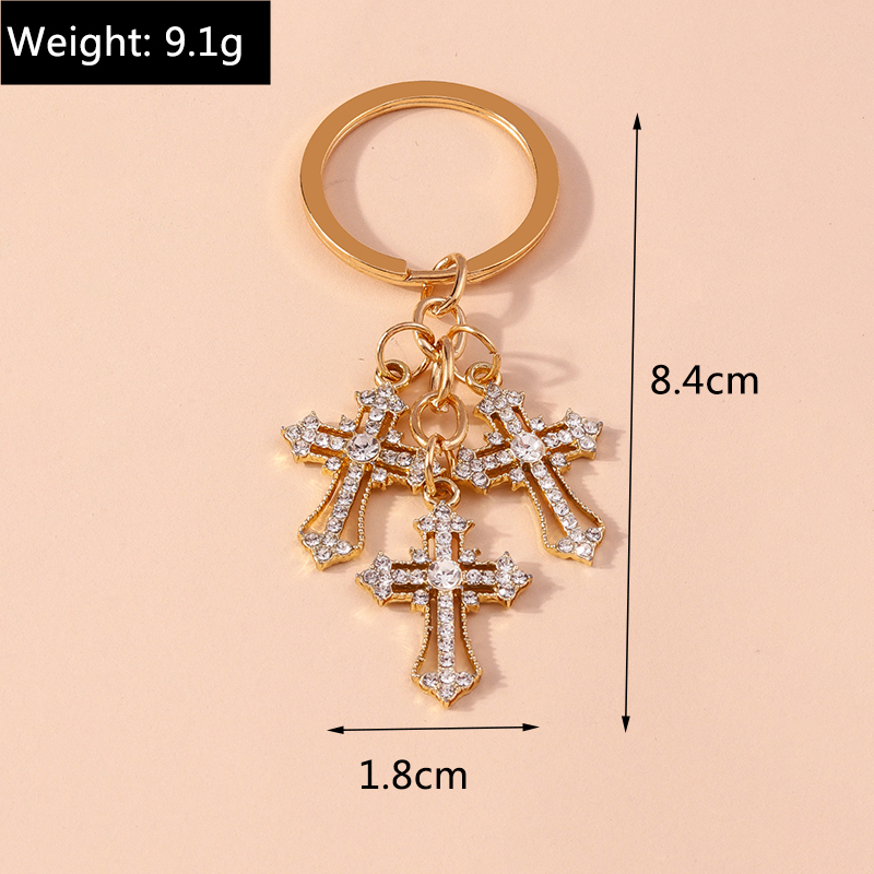 Porte-clés religieux croix en cristal biscuits pour femmes et filles, porte-clés, porte-clés, breloques de sac à main, bijoux à bricoler soi-même, , luxe