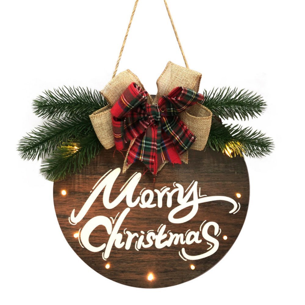 Wreaths with Light Rustic Wooden Home Front Door Decor Merry Christmas Wall Door Hanging Home Decoration: 1