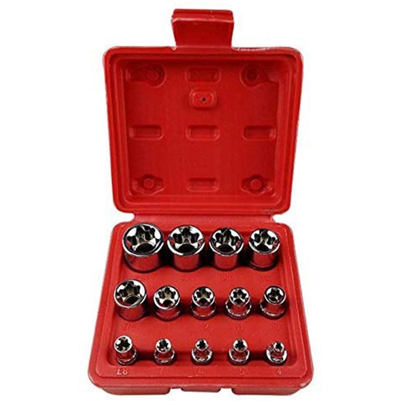 14 pièces/ensemble E Torx Star jeu de douilles femelle 1/2 pouces 3/8 pouces 1/4 pouces lecteur E4 - E24 outil de réparation ensemble d'outils à main