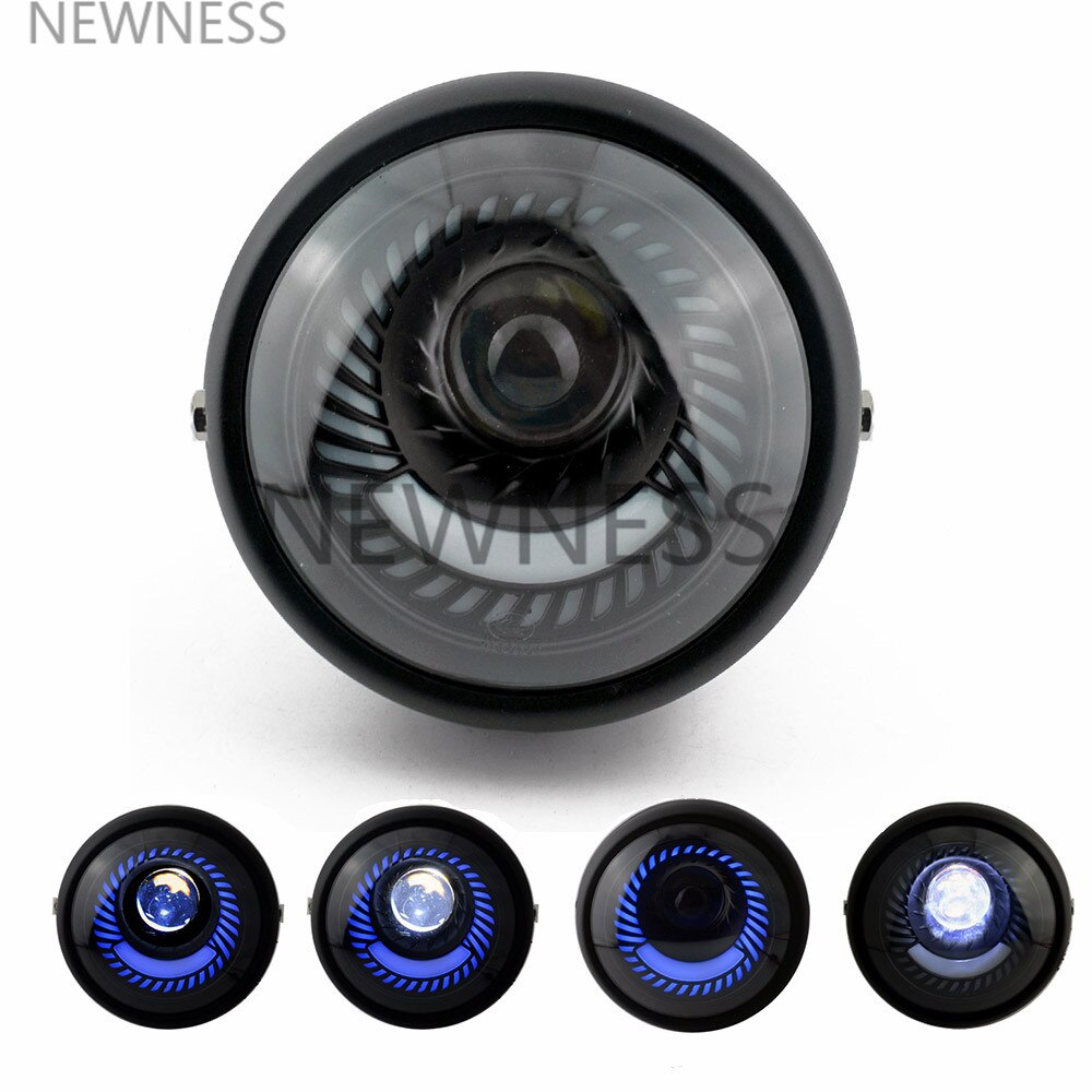Phare LED de moto pour Harley Cafe Racer phare LED support de montage réglable: Blue Halo Headlight