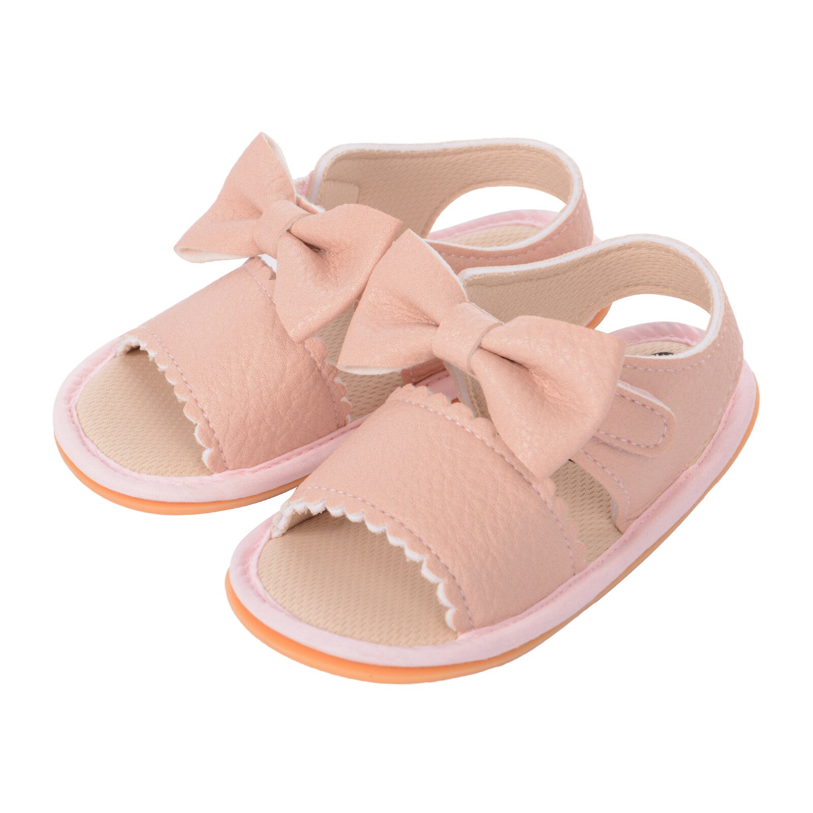 Sandales pour bébé, chaussures de marche à nœud papillon de couleur unie pour filles, blanc/marron/noir/rose pour été, 0-18 mois: Rose / 7-12 mois