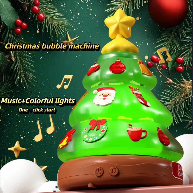Automatyczna maszyna do robienia baniek mydlanych w kształcie choinki z muzyką i światłem, zabawki na imprezę plenerową dla chłopców i dziewcząt, boże narodzenie