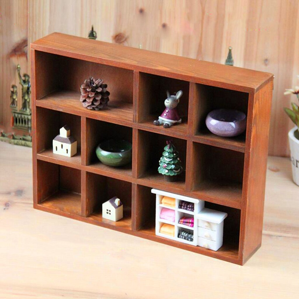 Home Entryway Organizer Display Wall Shelf Rack With 10 Compartments Brown