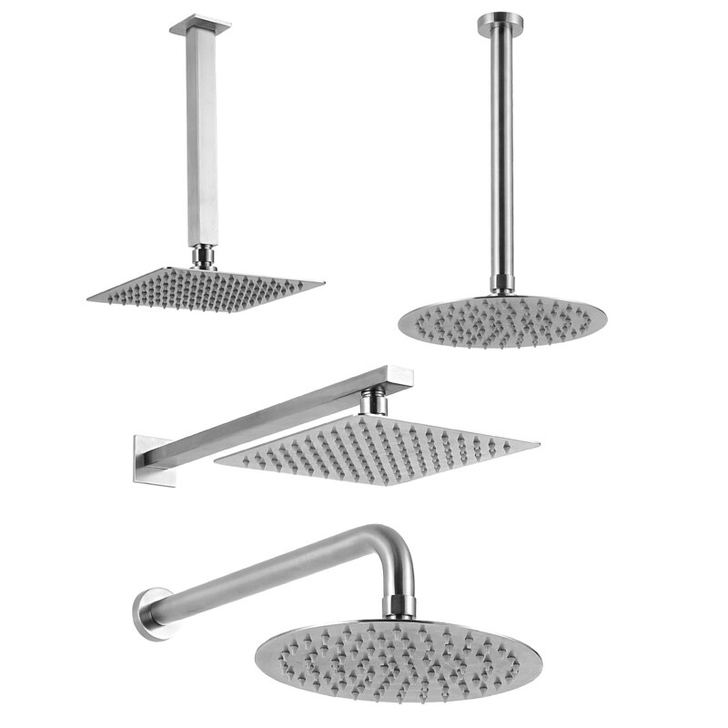 Wall Mounted Ceiling Overhead Shower Arm Set Brushed Nickel Head Shower Holder Square Round Bathroom Set