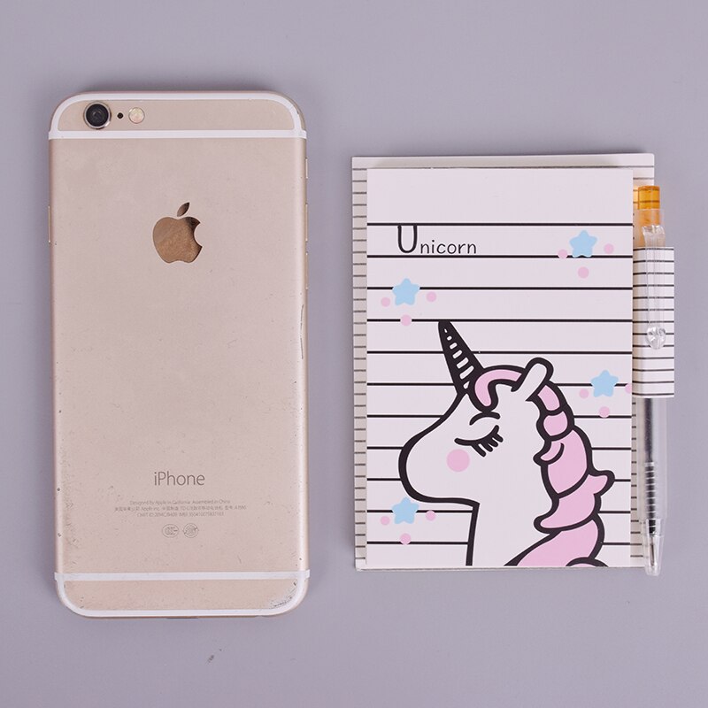 cartoon unicorn + pen notebook mini portable week planner diary notepad stationery school supplies 50 page