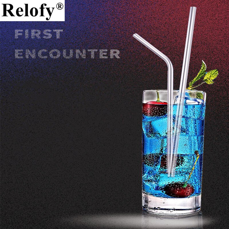 4pcs Stainless Steel Straws Eco-friendly Straw Reusable Drinking Straws with Clean Brush Coffee Milk Tea Straw Bar Home Tools