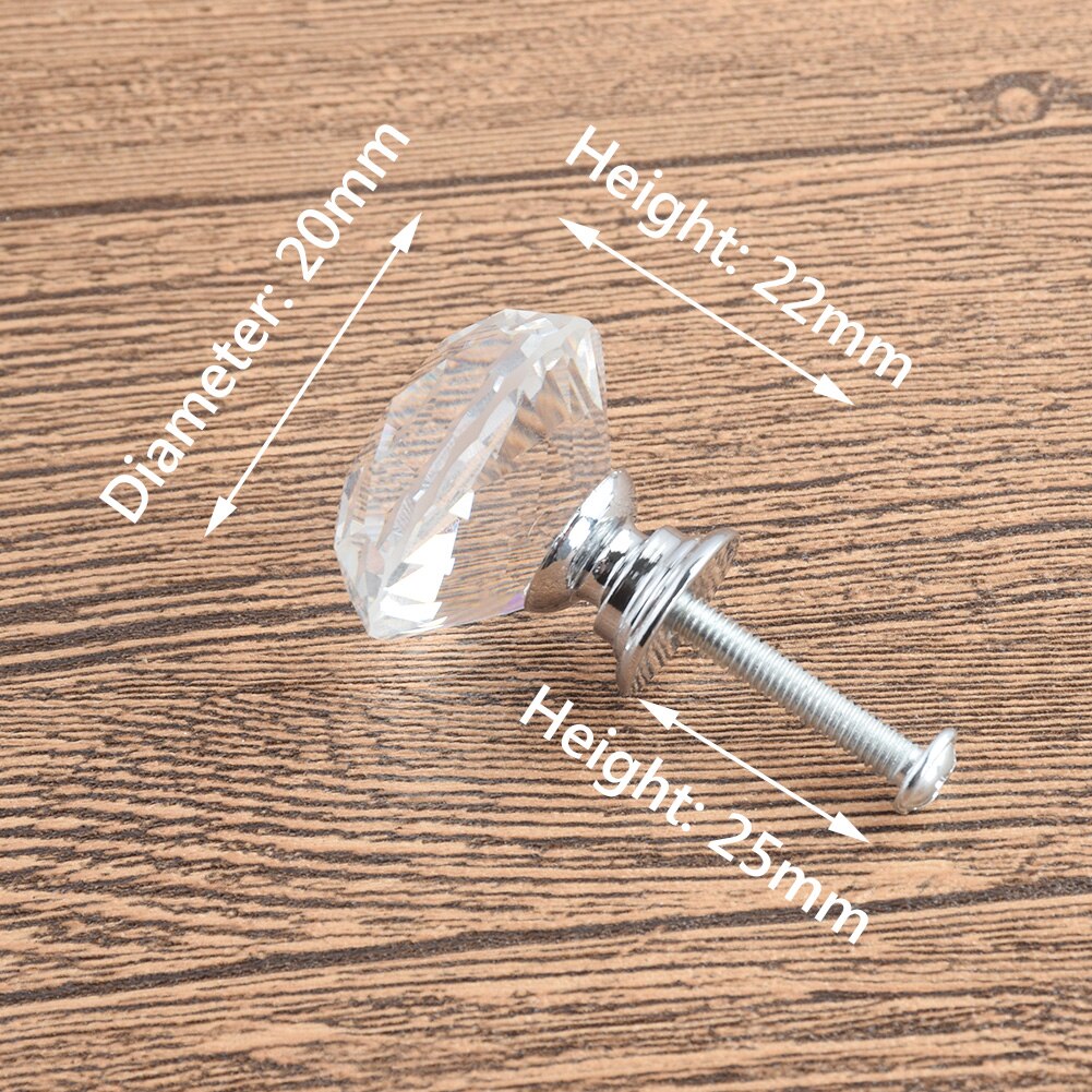 20mm 30mm 40mm forma de diamante design de cristal puxadores de vidro armário de gaveta puxar armário de cozinha porta do guarda-roupa alças de ferragem: 20mm silver base