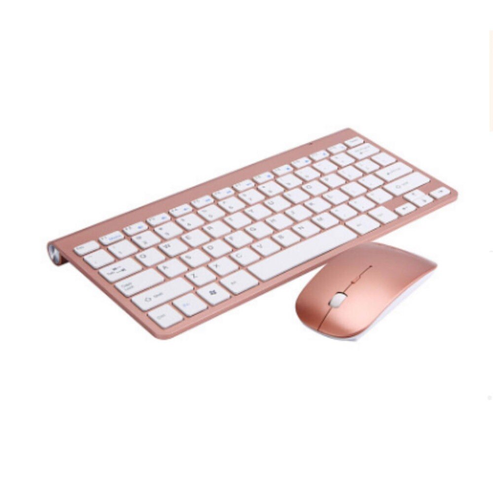 Teclado y ratón inalámbricos ultradelgados de 2,4 Ghz, conjunto de ratón con receptor USB, para Apple PC, Windows XP/7/8/10, color oro rosa: Rose gold