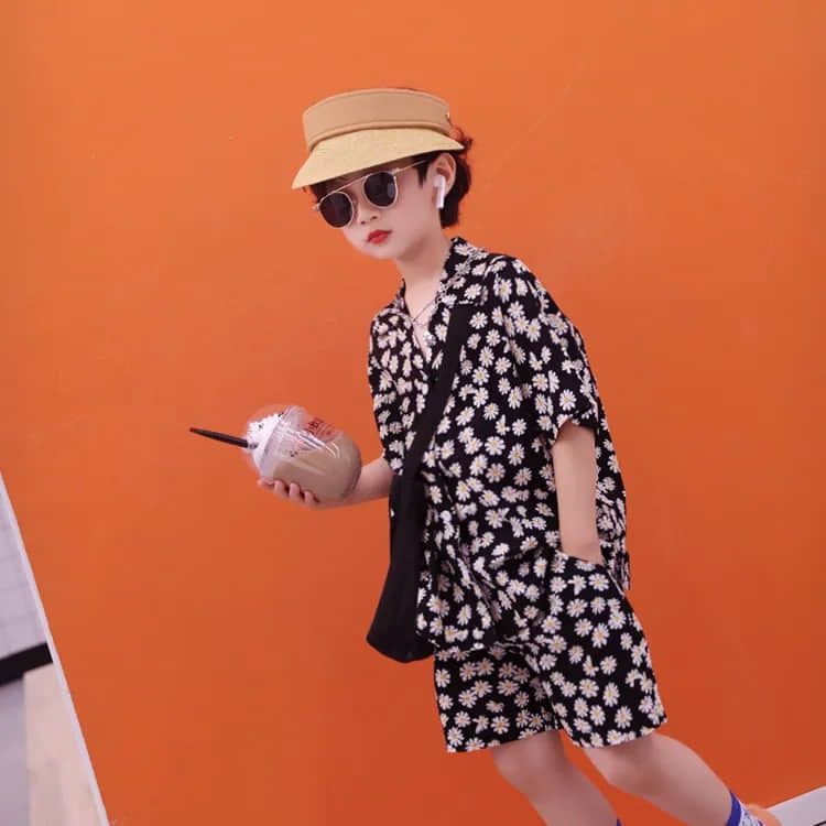 Costume d&#39;été marguerite pour enfants, nouvelle Version coréenne pour garçons, chemise à revers à manches courtes, imprimé Floral, ensemble deux pièces, 2022