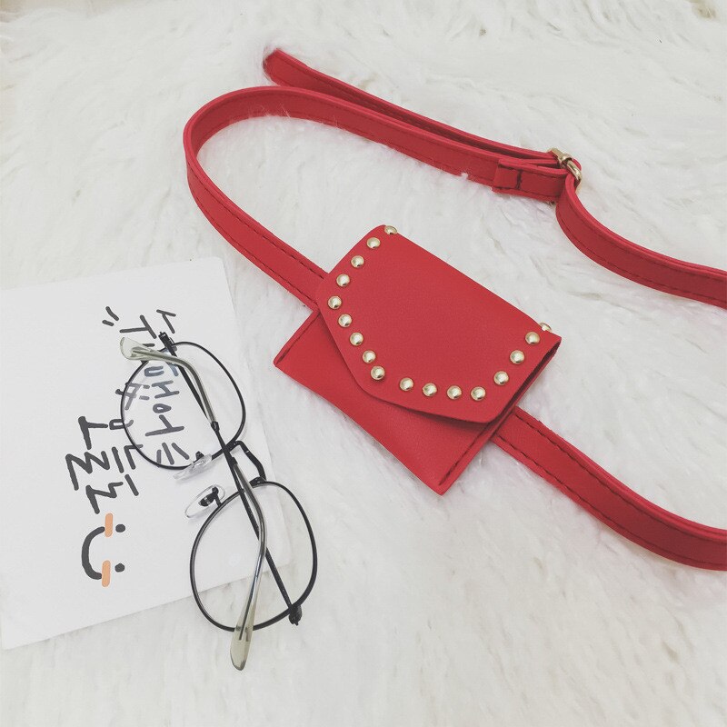 Kinderen Peuter Kleine Heuptas Belt Bag Purse Kid Meisje Pu Leer Klinknagels Fanny Pack Solid Mini Hip Bum bag Pouch 6 Kleuren: Rood