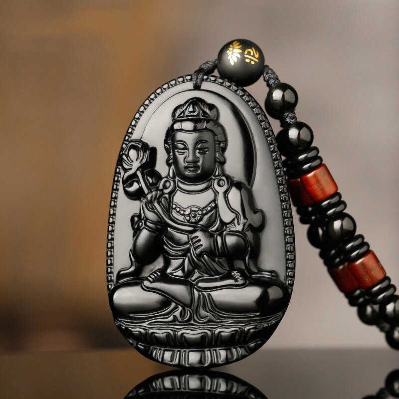 Natuurlijke Zwarte Obsidiaan Kralen Ketting Hand-Gesneden Boeddha Hanger Mode Charme Sieraden Lucky Amulet Voor Mannen Vrouwen