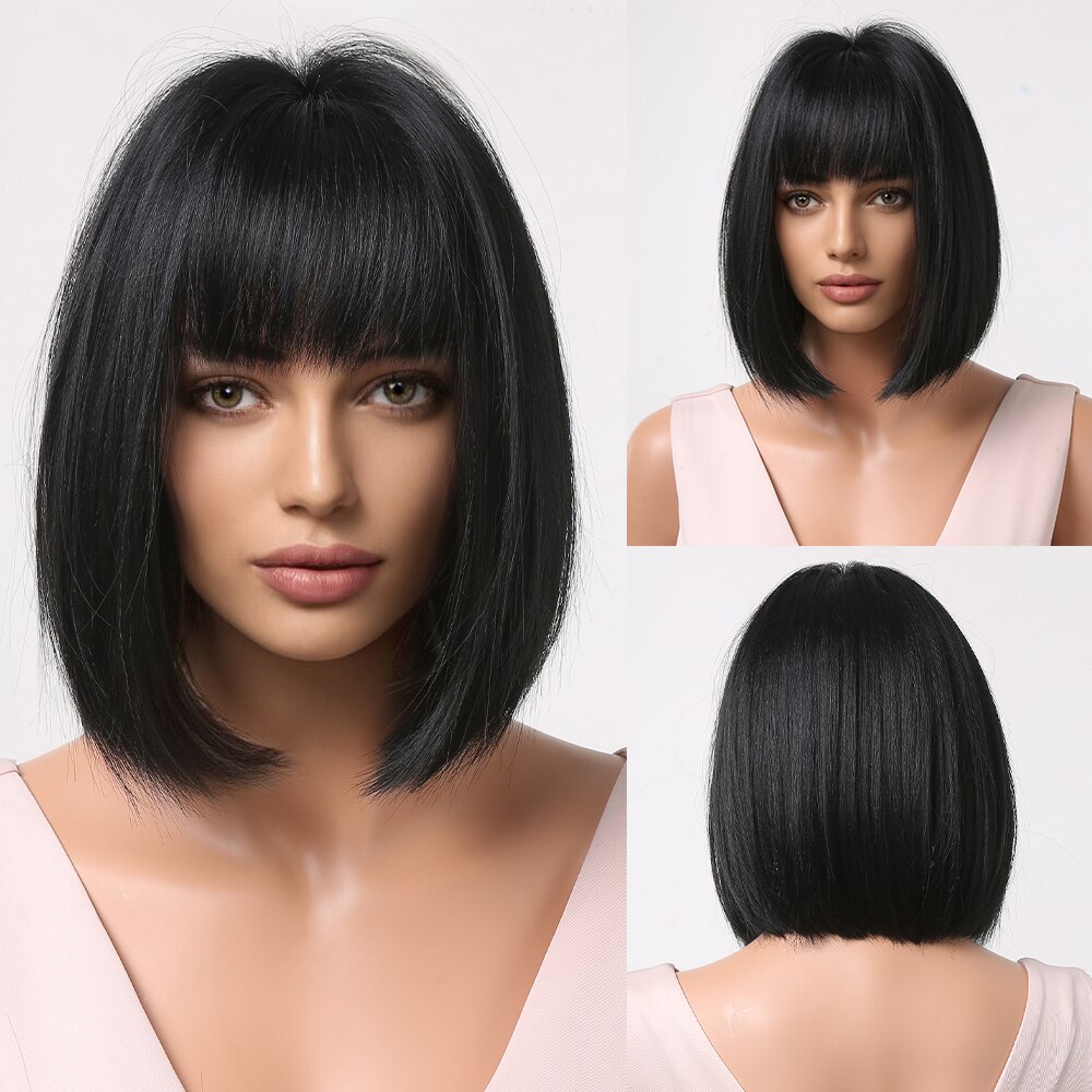Vinho curto vermelho Bob perucas para mulheres Borgonha Bob perucas com Franja grossa peruca sintética resistente ao calor: #5