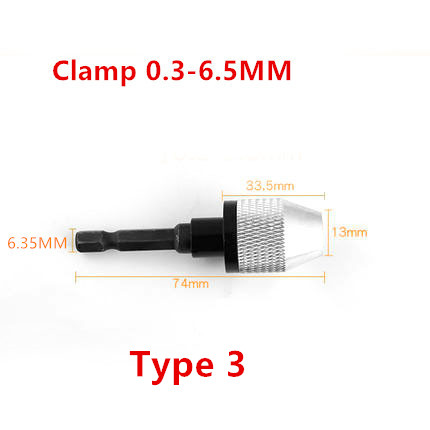 Universal Drill Chuck Adapter Convertor Keyless Shaft Chuck Clamp 0.3-6.5mm Electric Motor Shaft Mini Chuck Fixture: Type 3