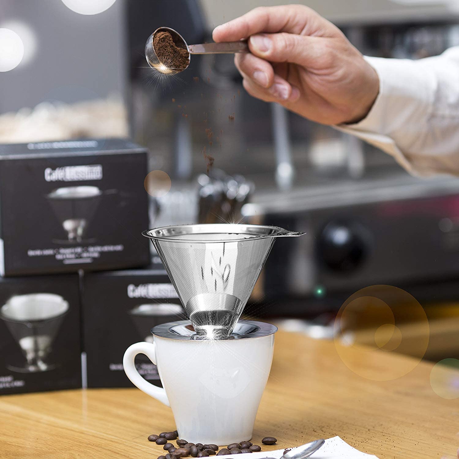 Reusable Coffee Filter Stainless Steel Holder Double Layer Metal Mesh Funnel Baskets Coffee Dripper Tea Filter Basket Tools