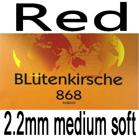 Kokutaku BLutenkirsche 868 (SPANNING, SUPER-TACKY) Pips-In Tafeltennis Rubber met Spons: Red 2.2mm H40-43