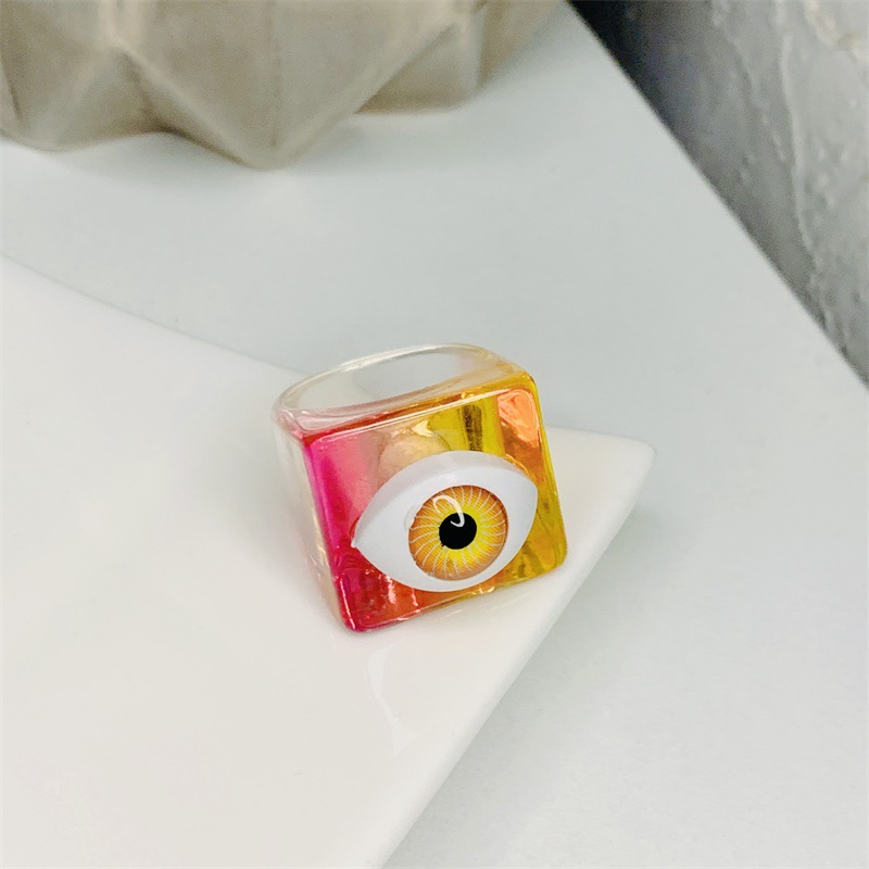 HUANZHI Neue Koreanische eins Bunte Transparente Augen Harz Geometrische Runde Ringe für Frauen Mädchen Sommer Party Schmuck: H