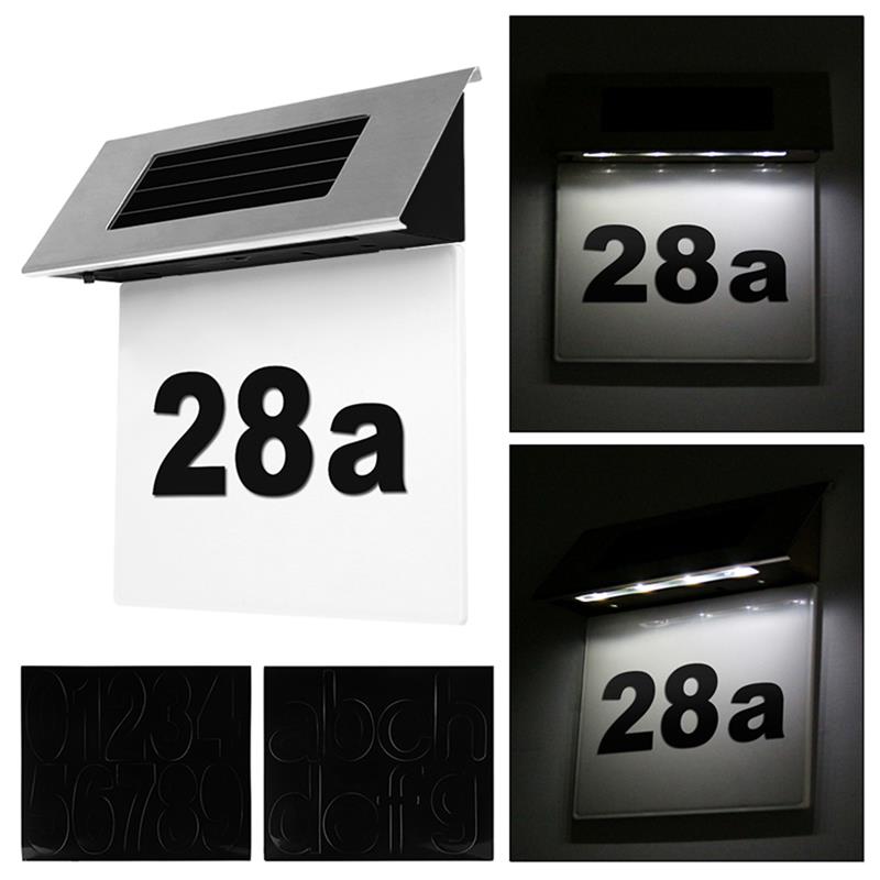 LED Solar Powered Wall Light LED Doorplate Lamp Stainless Outdoor Apartment House Porch Numbers Light With Backlight
