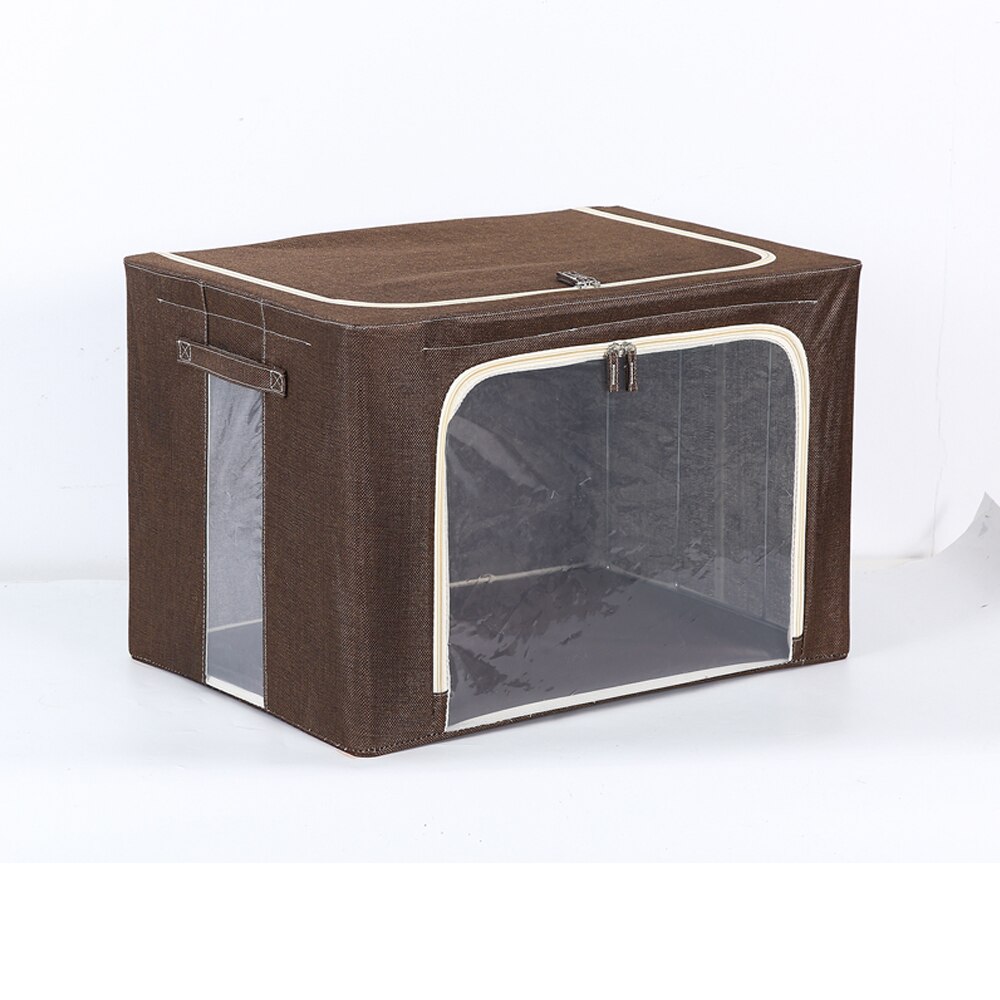 Caja de almacenamiento gruesa de lino y algodón para el hogar, caja de tela con cubierta plegable para guardar ropa, juguetes, ventana grande, organización: M / Coffee