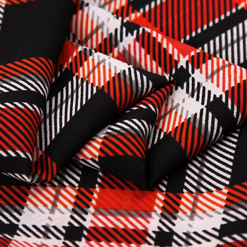 Plaid printed chiffon fabric DIY women's dress fabric