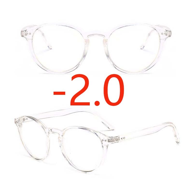 Lunettes de myopie pour femmes, verres de Prescription pour myopie, monture ovale blanche et noire, verres clairs, 0-1 1.5 2 2.5 3 3.5 4: White myopia -2.0