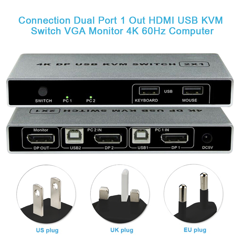 Monitor Controller Muis Ondersteuning Kvm Switch Usb Aansluiting Plug En Play 4K 60Hz Dual Port Computer Displayport Stabiele vga
