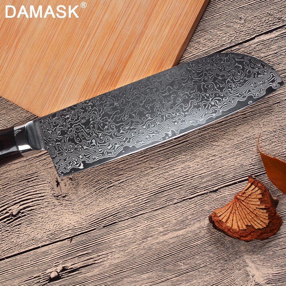 DAMASK Santoku Damascus Steel Knife High Hardness G10 Color Wood Handle Japan Kitchen Knives Meat Cleaver Slicing Chef Knives