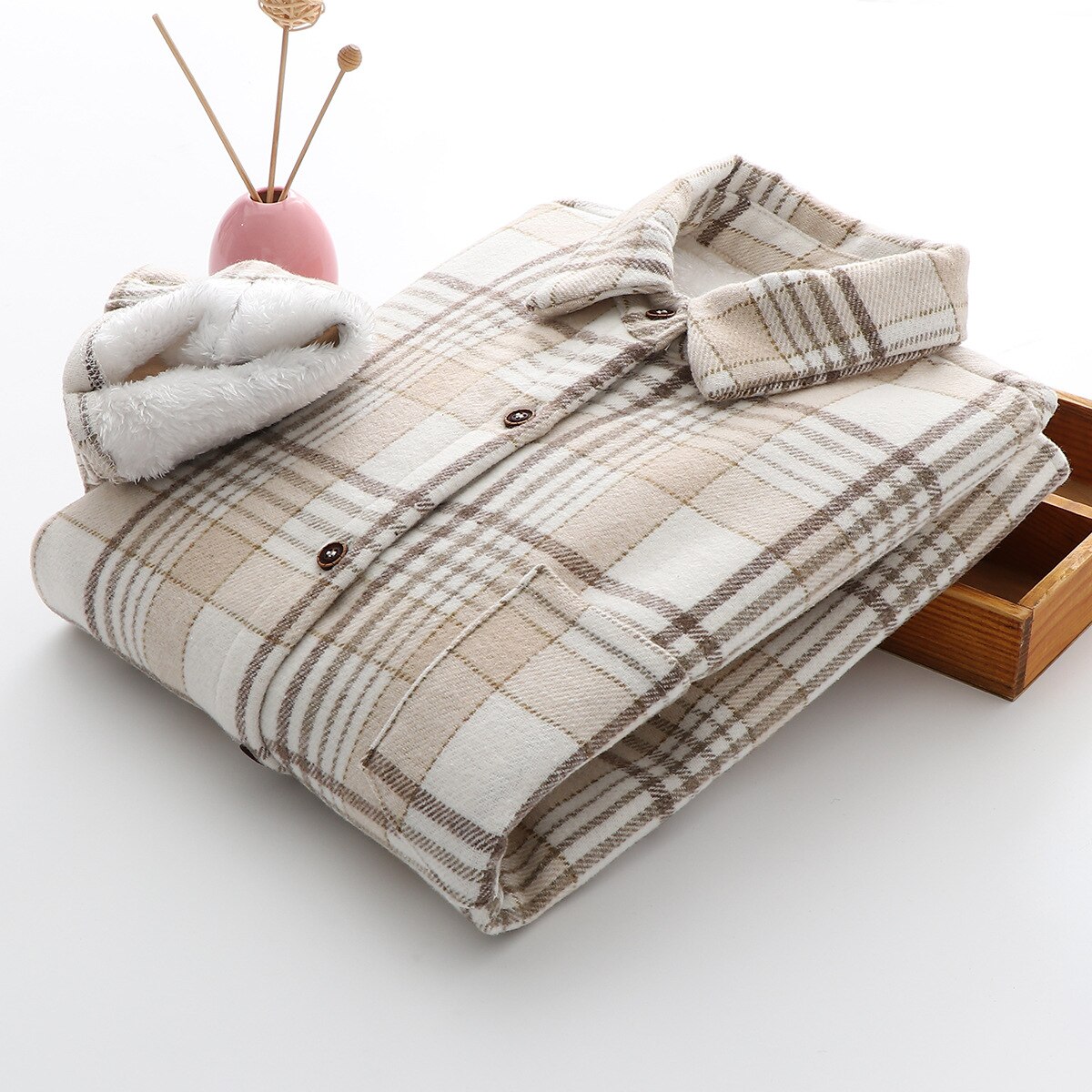 Chemise pour Femme à Carreaux Épaisse en Velours, Blouse Tendance Chaude, Nouveaux Hauts Décontractés, Blouses Près du Corps, Vêtements Féminins d&#39;Hiver: white / XL