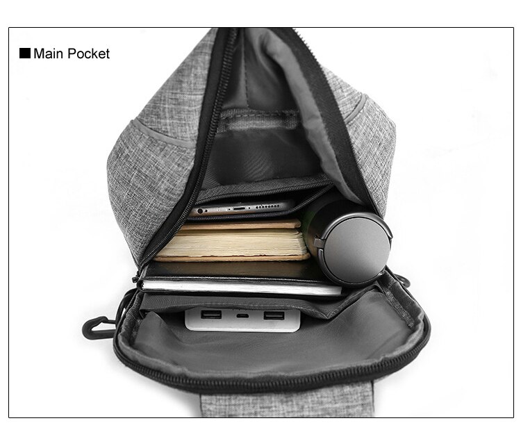 Mini mochila antirrobo multifunción con cargador USB para hombre, para el pecho bolso cruzado, bolsa de hombro Oxford de viaje corto