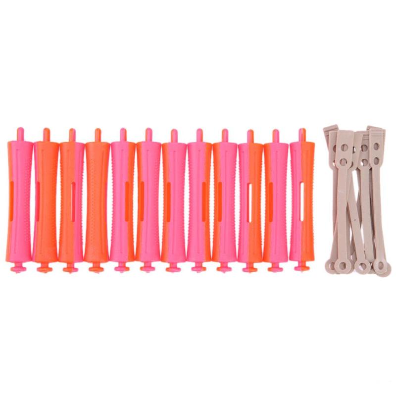 12Pcs/Set DIY Perm Rod Salon Hair Roller Rubber Band Hair Clip Curling Curler Hairdressing Maker Styling Hair Tool Random Color: 6